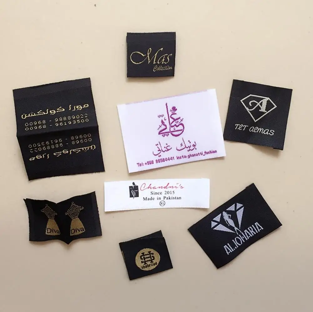 

1000 pcs customized logo brand woven clothing labels tags for clothes,customized garment bags shirt hair wig name main label tag