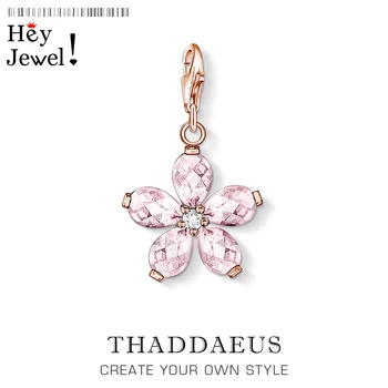 

925 Sterling Silver Pink Flower Pendant Charm Trendy Women Girls Fashion Jewelry Fit Bracelet Chain Romantic Lucky Jewelry Gift
