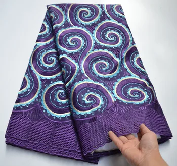 

Purple African Dry Lace Fabric High Quality With Stones Embroiderey Swiss Voile Lace Punch Cotton For 2020 Wedding Dress GG4-5