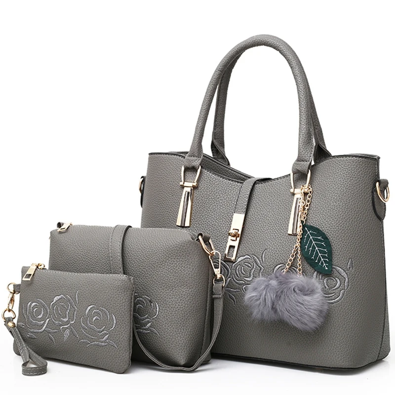 

3pcs Leather Bags Handbags Women Famous Shoulder Bag Female Casual Tote Women Messenger Bag Set(Gray)