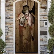 2 шт./компл. 3D двери обои фрески наклейки на стены для празднования Хэллоуина Самоклеящийся винил Съемный Wall Art двери наклейки сделай сам домашний декор