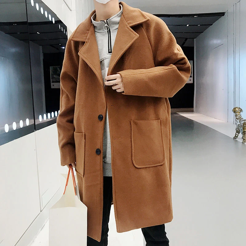 Winter Long Woolen Coat Men's Fashion Casual Woolen Jacket Men Streetwear Wild Loose Korean Style Woolen Coat Mens Overcoat Winter Long Woolen Coat Men's Fashion Casual Woolen Jacket Men Streetwear Wild Loose Korean Style Woolen Coat Mens Overcoat