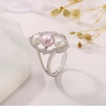 

925 Sterling Silver Fashion Trendy Natural Freshwater Pearl Ring fFmale Simple Personality Ring Jewelry