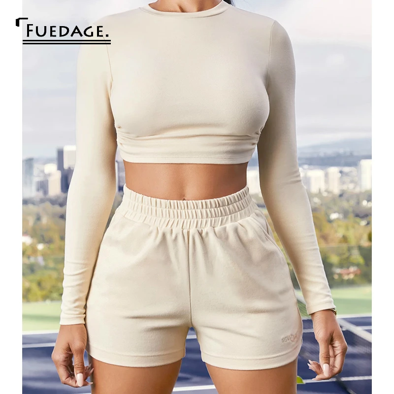 Женский комплект из двух предметов Fuedage однотонный укороченный Топ с длинным