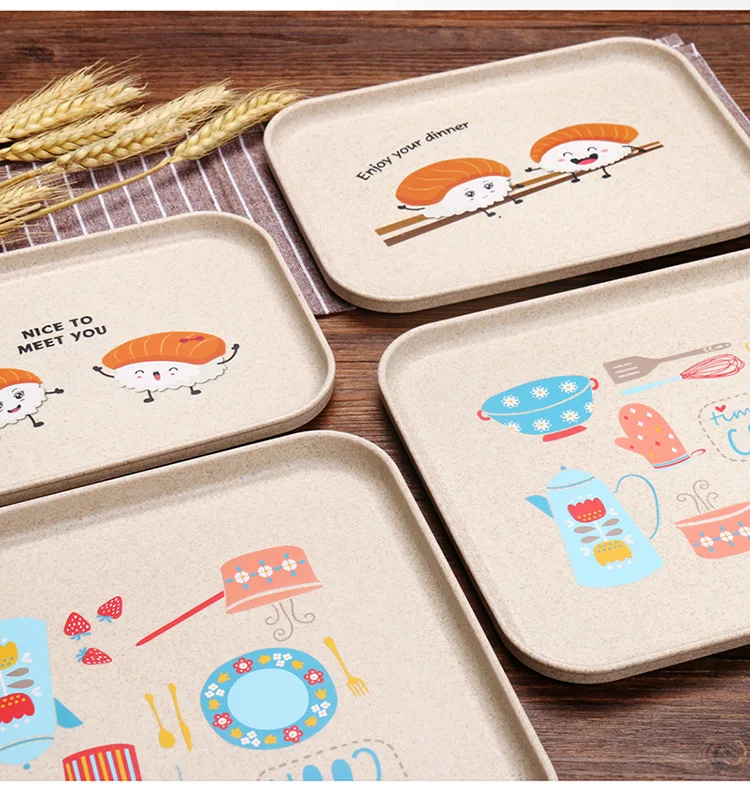 Creative-Household Rectangular Wheat Tray Northern European-Style Chinese Style Tea Cup Disc Hotel Plastic Plate