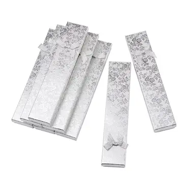 

12pcs Silver Cardboard Necklace Boxes Rectangle Bowknot for Bangles or Bracelets with Sponge Inside 215x43x24mm
