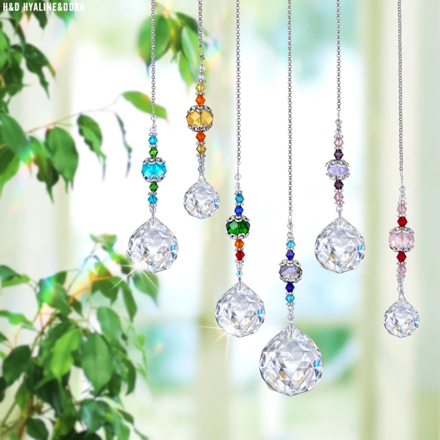 H&D Hanging Crystals Ornament Sun Catcher with Chain 6 Pack Glass Beads  Ball Prisms Pendant Rainbow