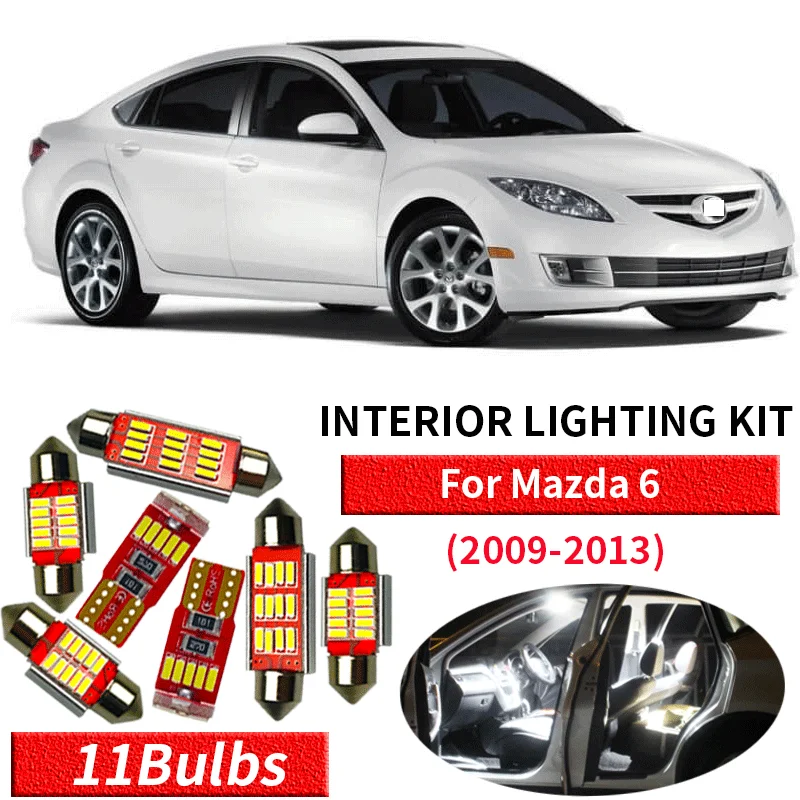 

11x Canbus White LED Light Bulbs Interior Kit For 2009-2013 Mazda 6 Map Glove Box Trunk Cargo License Lamp 12V Car Light Source