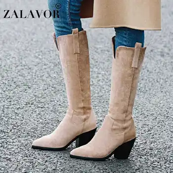 

ZALAVOR 2020 Winter New Knee High Boots For Women Simple Solid Color Thick Heel Shoes Ins Hot Long Boots Women Plus Size 31-46