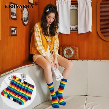 

Creative Fashion Japanese Harajuku Tide Socks College Style Striped Rainbow Funny Socks Women Personality Cotton Heap Heap Socks