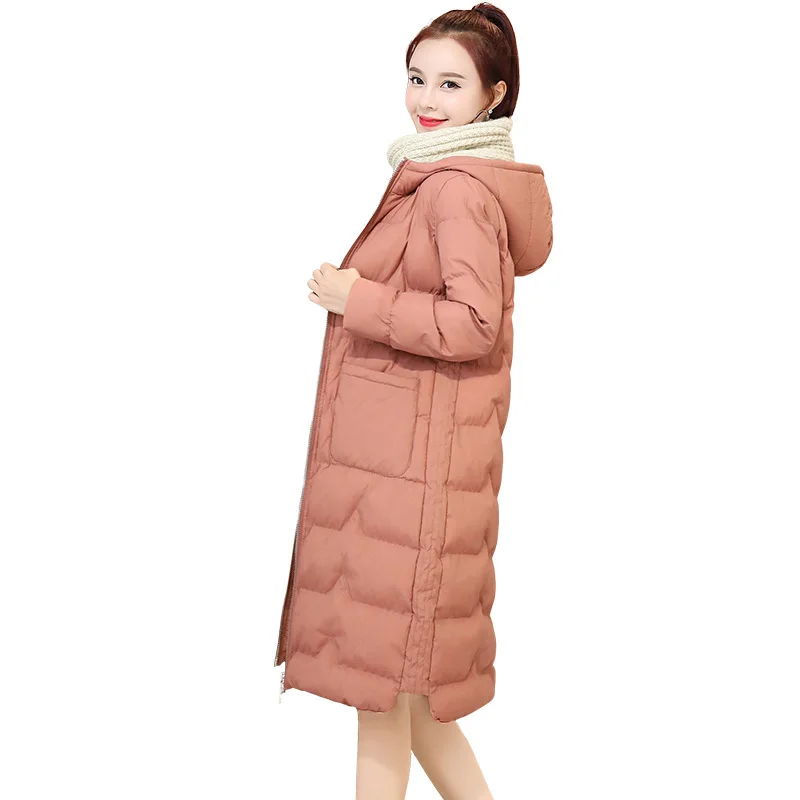 

Fashion Elegant Versatile Hooded Mid-length Solid Color Simple Zipper 2018 Winter