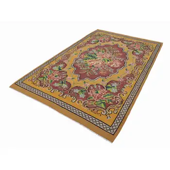 

186x312 Cm Yellow Handmade Vintage Moldovan Rugs Rug-6x10 Ft