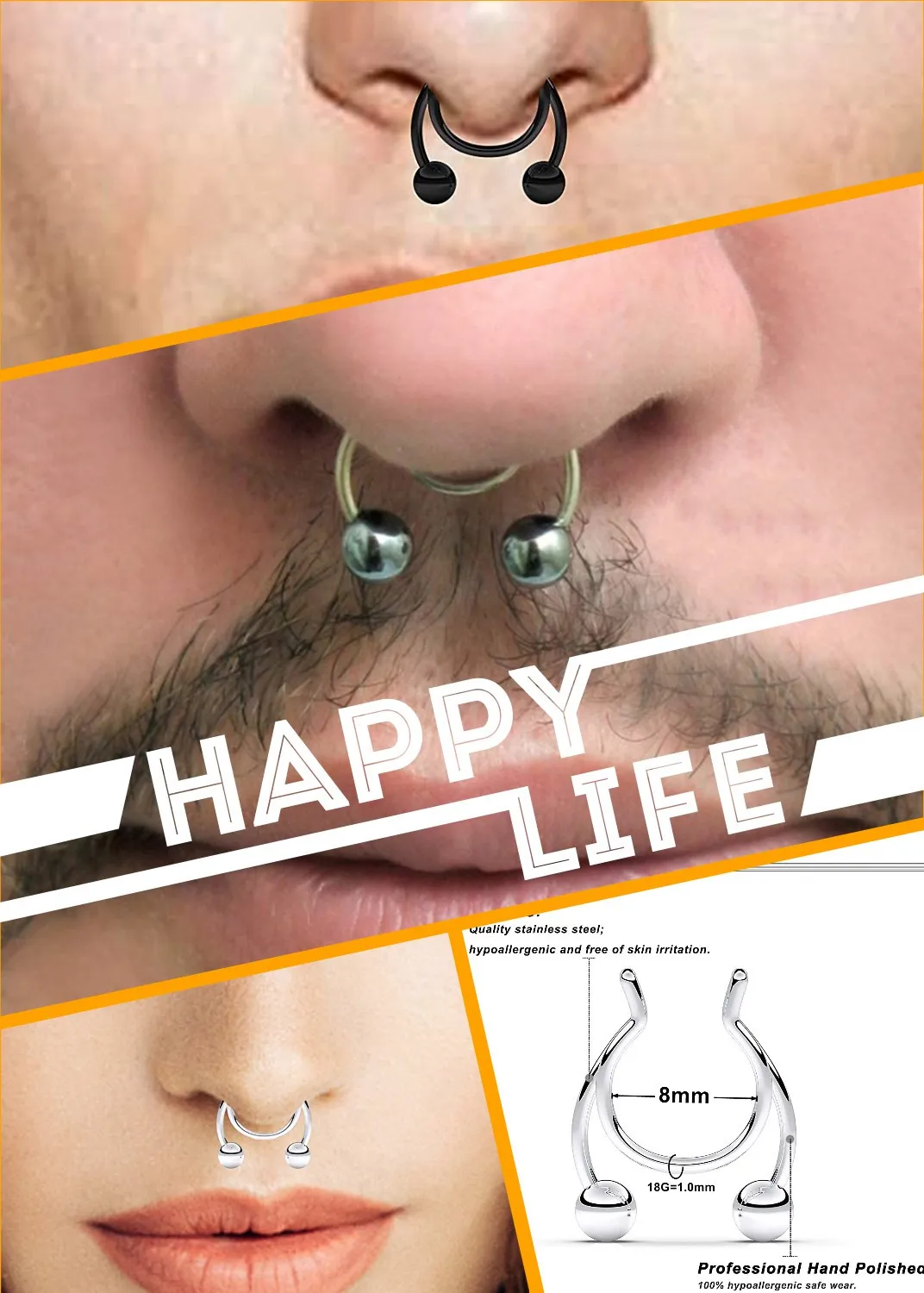 12 Nose Piercing Nose Ring Fake Nose Ring 18g 1.0mm 6/8/10 / 12mm Surgical  Steel | Fruugo KR