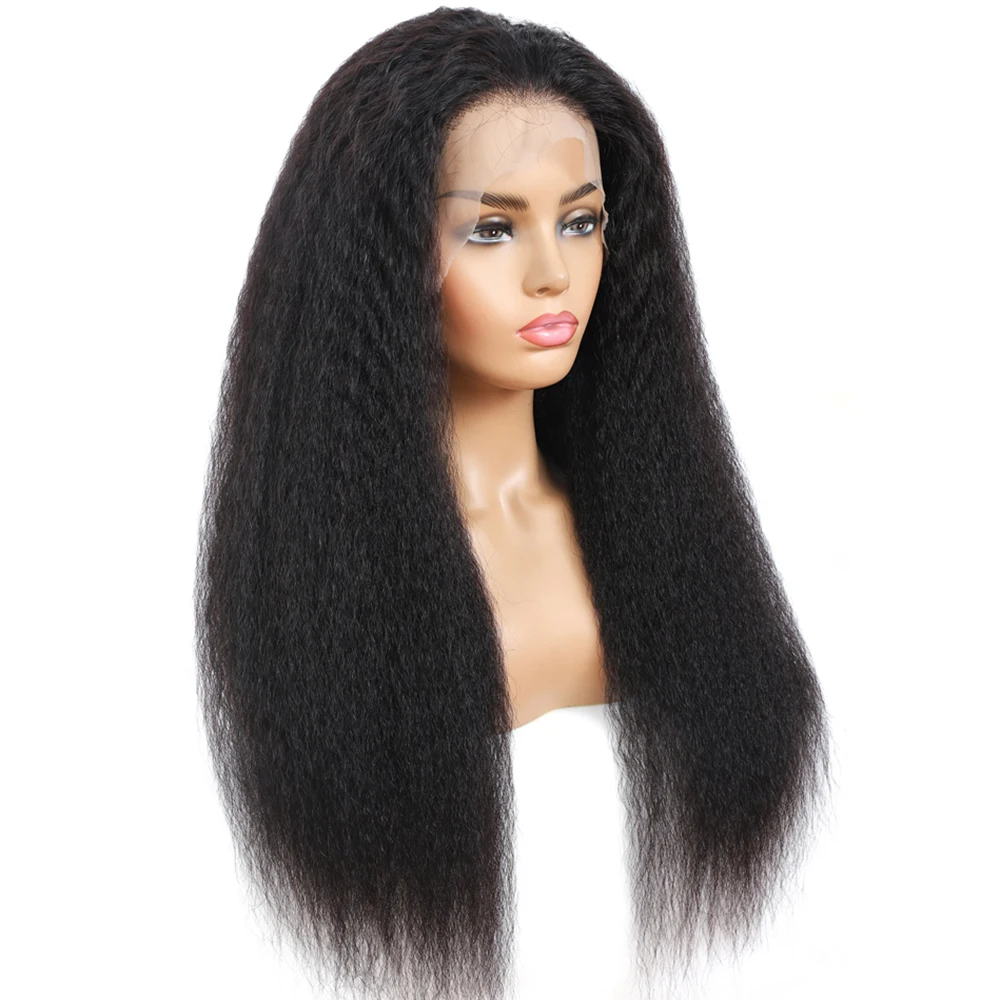 13x6 Transparent Lace Frontal Closure Wig Preplucked Kinky Straight Human Hair Wig Glueless remy coarse yaki 13x6 frontal wig