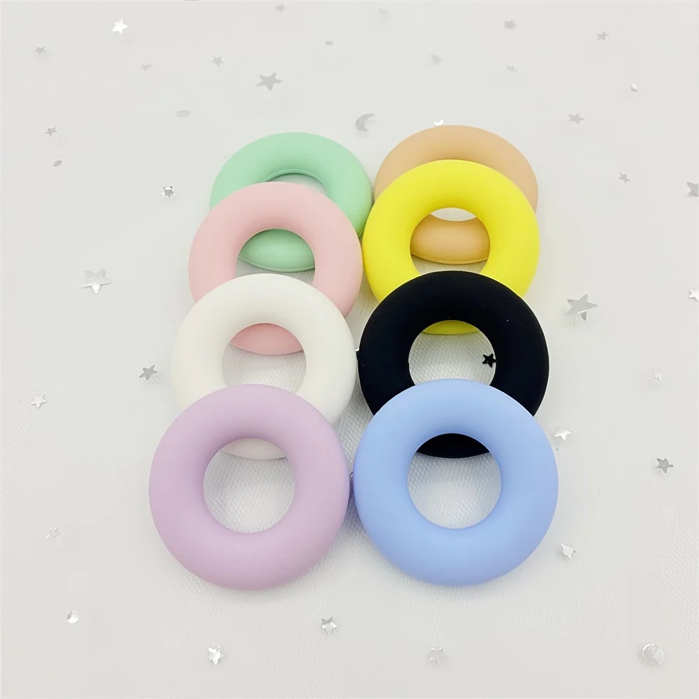 Donuts baby silicone teether teething toys silicone teething toys baby teething toys silicone beads silicone teether silicone teething beads silicone jewelry accessories 10pcs colorful ring circle beads DIY necklace babi toys chewing teeth toy kids gift