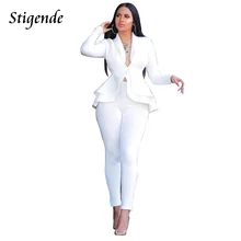 Стильный Женский Повседневный Блейзер, элегантный костюм из 2 предметов, топ и штаны, модный сексуальный облегающий комплект из двух предметов