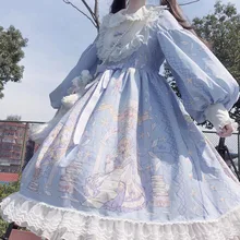

Lolita Dress Kawaii Women Lace Maid Costume Dress 2021 Spring Cute Bow Japanese Sweet Fresh Student Goth Party Fairy Robe Dress