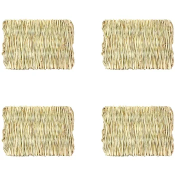 

New Rabbit Chew Toy Straw Mat Woven Guinea Pig My Neighbor Squirrel Hamster Cat Dog and Small Animal Mattress 4PCS