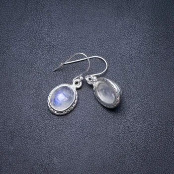 

Natural Rainbow Moonstone Handmade Unique 925 Sterling Silver Earrings 1" Y2956