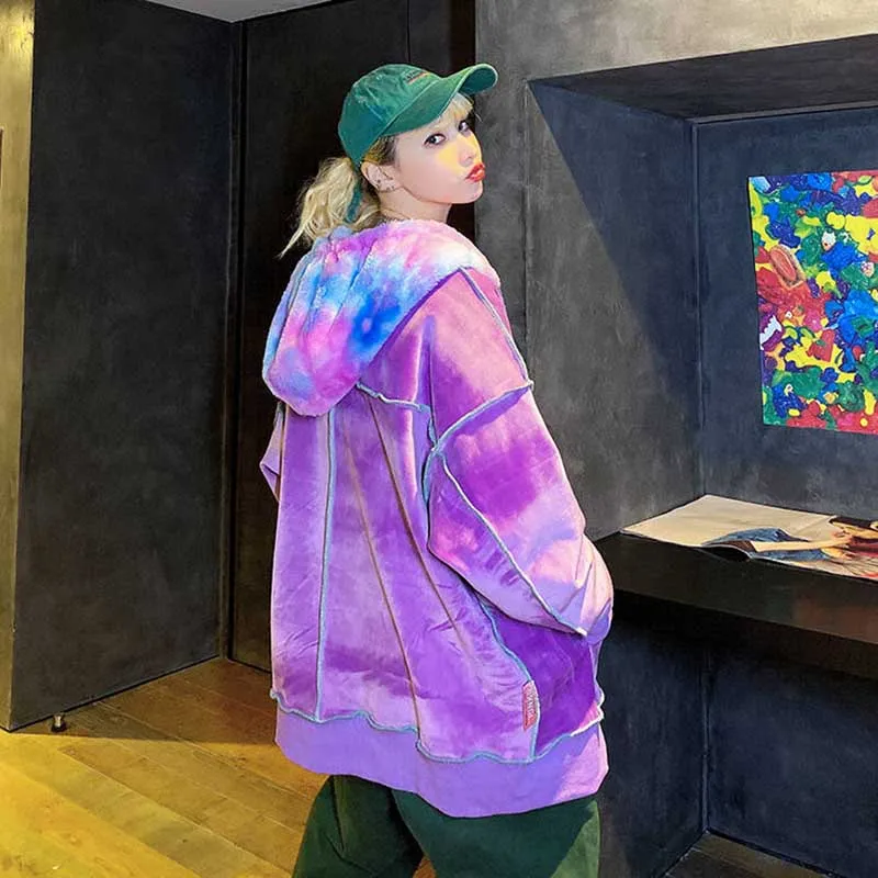 NiceMix ins осенне-зимнее женское пальто в стиле хип-хоп, бархатная флисовая куртка, Свободное пальто Ins, утолщенное теплое пальто для пар, Двусторонняя одежда - Цвет: Фиолетовый