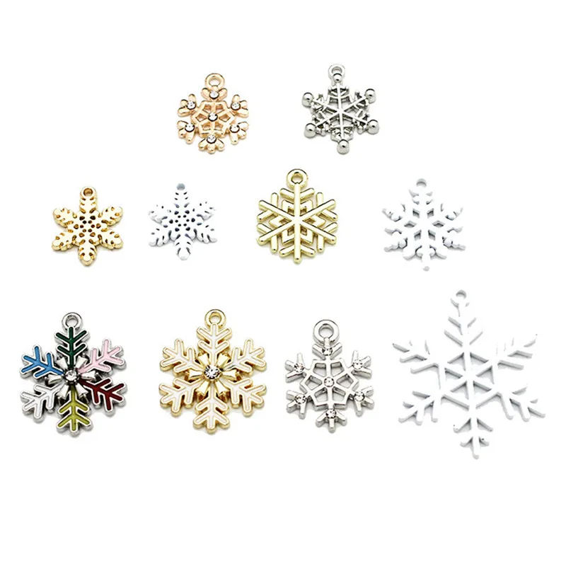 

10PCS Christmas Snowflake Charms Enamel Rhinestone Pendants For Earrings Necklace Jewelry Making Xmas DIY Accessory