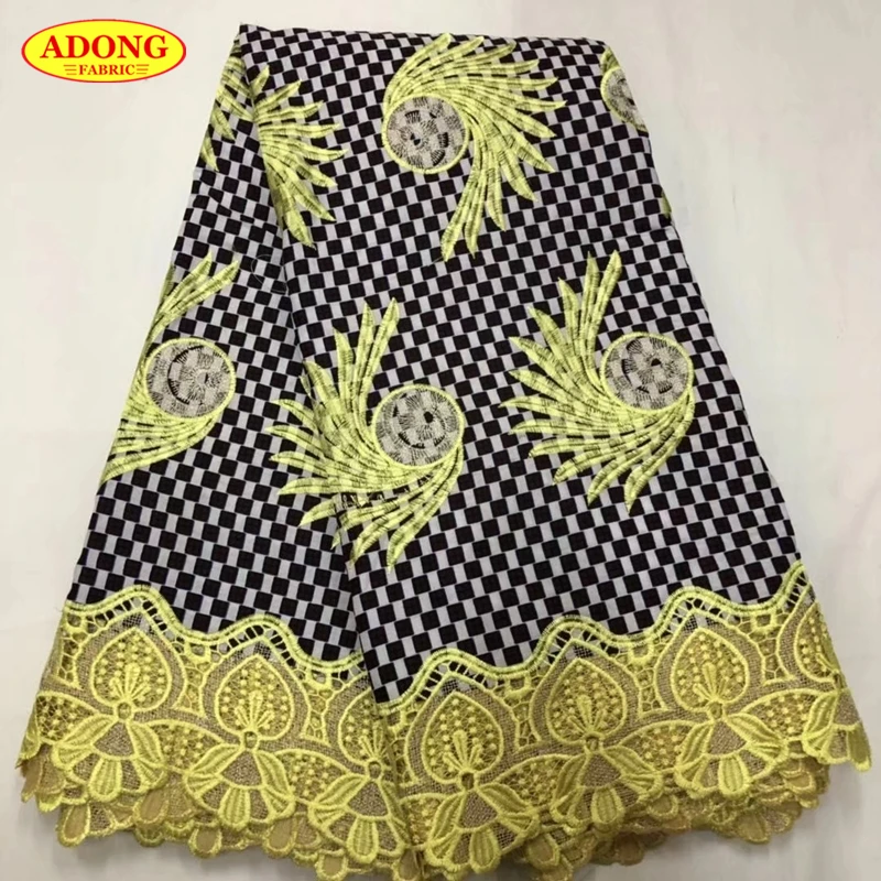 

African wax lace fabric Embroidery Nigeria Guipure Wax Lace with Ankara Print Wax fabric high quality For wedding decoration
