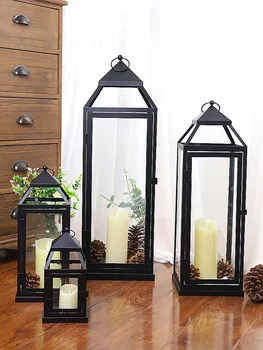

Retro Luxury Candle Holders Wedding Decorations Glass Vintage Lanterns Candle Holder Iron Garden Home Decor Tea Light Holder New