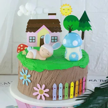 

8pcs/1 set Cute Animals Birthday Cake Topper Forest House happy Birthday Cake flag baby shower Party Cake Toppers Wedding Adorn