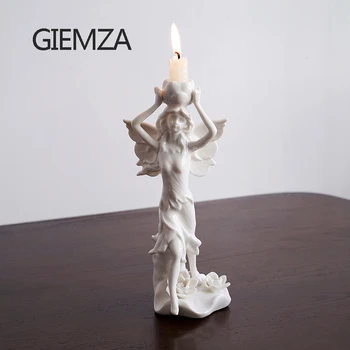 

GIEMZA WHITE Ceramic Candle Holder 1PC Fairy Candlestick Wing Holiday Celebration Flowers Torch Decor