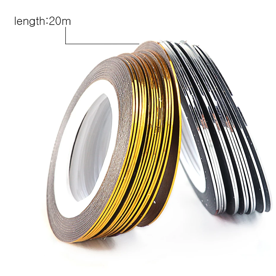 0.5mm Gold Silver Striping Tape Line Stickers For Nails Curve Shining Laser Stripe Line Nail Art Decoration Gel Acrylic CH1009-1