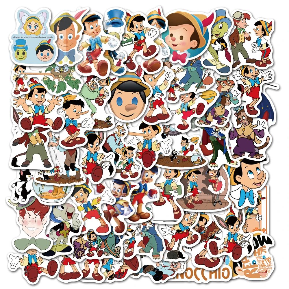 10/30/50PCS Disney Movie Pinocchio Stickers Cartoon Decals Laptop Phone Diary Car Bike Scrapbook Waterproof Toy Sticker for Kid прищепки гиганты polhop pinocchio 20 шт