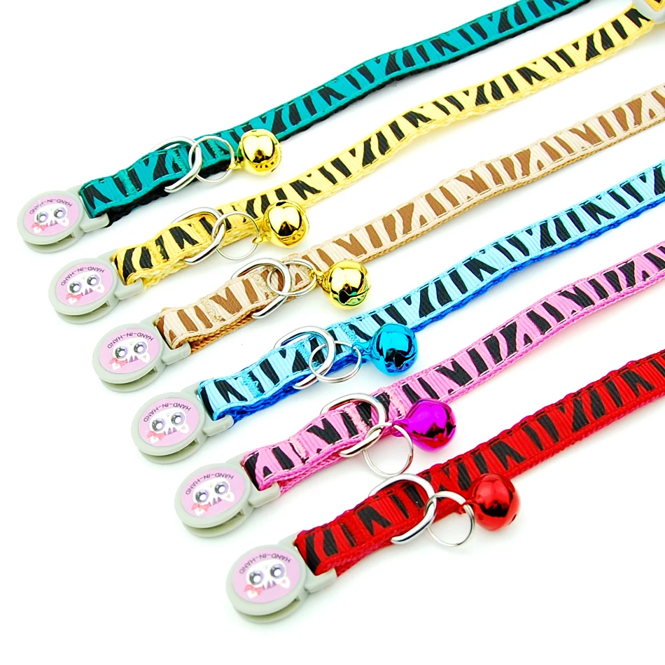 Cat Collar With Bell Breakaway Safety Adjustable Pet Supplies Cat Collar Kitten Stripe Print Puppy Cats Necklace Pet Accessories