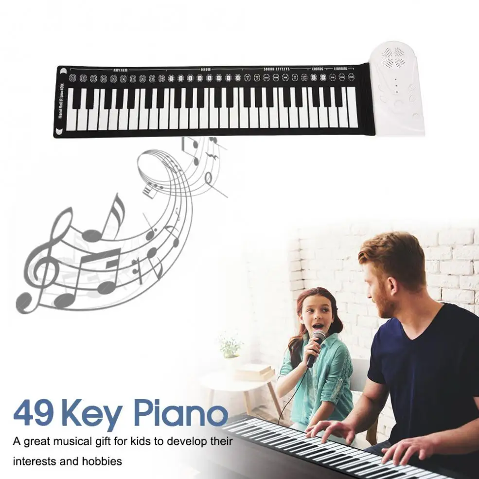 Eletrônico de Silicone Flexível de Enrolar a Mão Brinquedos para Crianças Piano Teclas Órgão Eletrônico Portátil Alto-falante Embutido 49 - Image 3