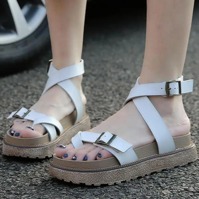 

Summer Lady Wedges Sandalias Women Platform Sandals Flat Beach Shoes Flip Flop Genuine Leather Casual Roman Sandals Plus Size 43