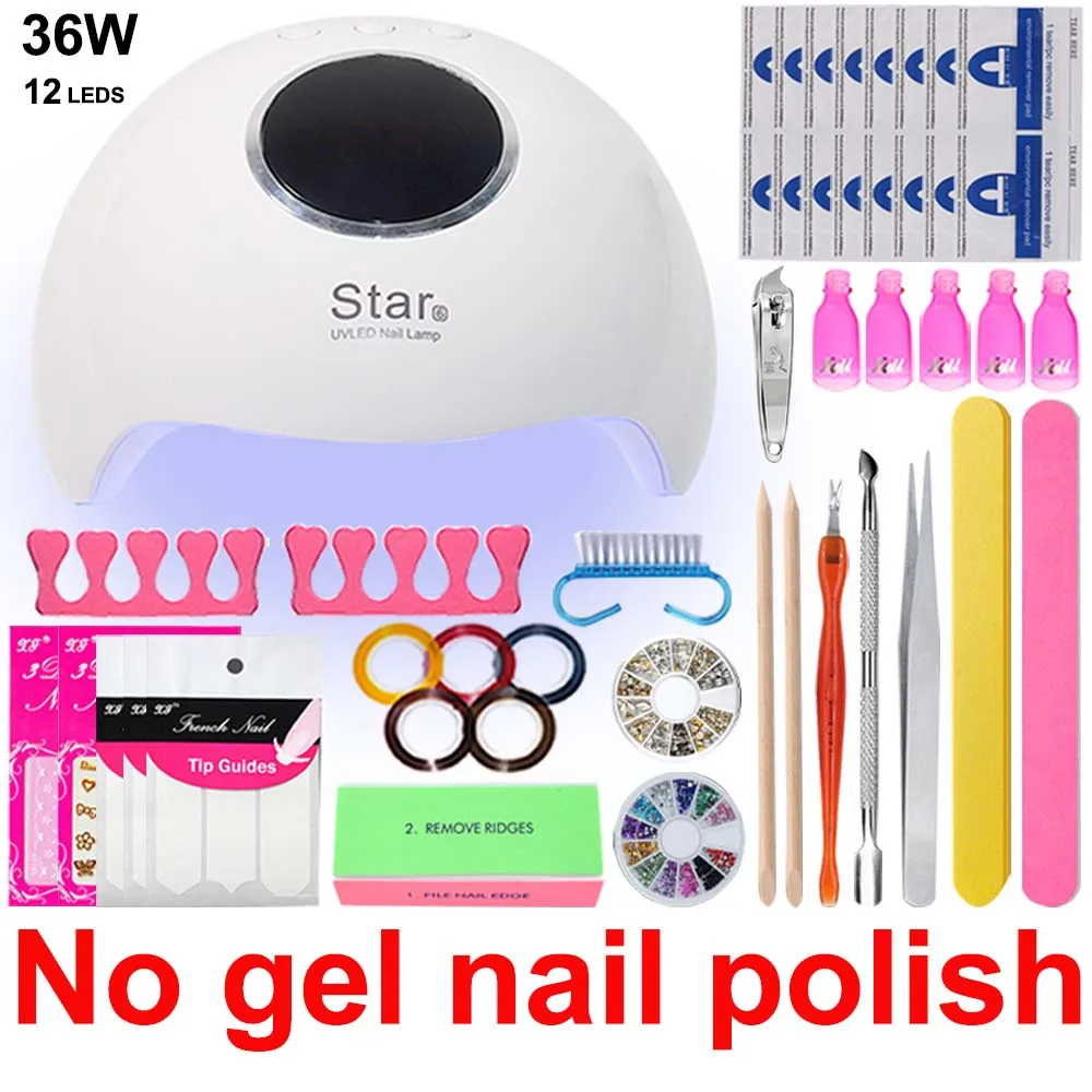 No nail polish 36W Набор для ногтей 54 Вт/36 Вт УФ светодиодный светильник Сушилка с 6 цветов Набор для маникюра Замачивание маникюрный набор гель лак для ногтей инструменты для дизайна ногтей - Цвет: No nail polish 36W