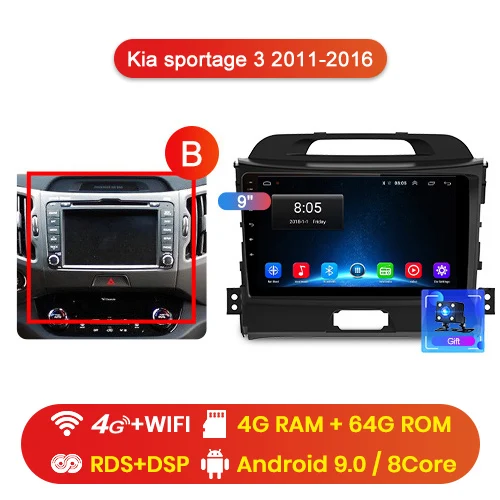 WIFI-4G 4-64GB-B Junsun 4G+ 64G Android 9,0 для Kia sportage 3 4 2010 2011- Авто 2 din автомагнитола стерео плеер Bluetooth gps Нет 2din dvd - Цвет: WIFI-4G 4-64GB-B