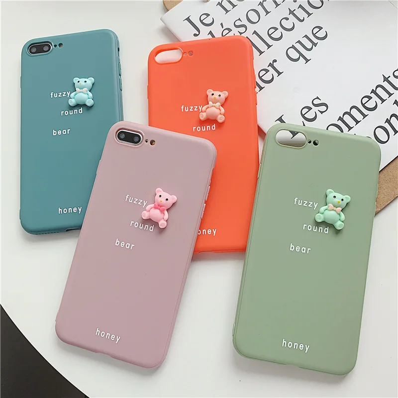 Bear Avocado Stereo Mobile Shell for iPhone11 X XS XR XSMax 8 7 6 6S PluS Solid Color Soft Drop Protection Back Cover |