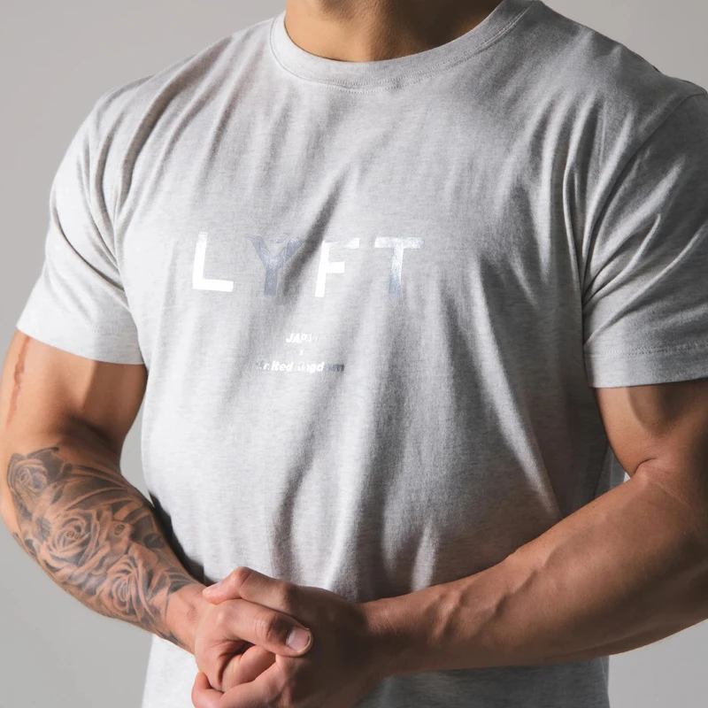 JAPAN LYFT Men Running T-shirt Short Sleeve Cotton T Shirt Casual Print T Shirt Gym Fitness Bodybuilding Workout Male Tee Tops 6