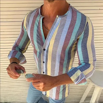 

Luxury New Fashion Mens Slim Fit Shirt Long Sleeve V-Neck Shirts Casual Shirts