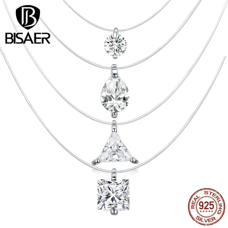 Simple Necklaces Bisaer Hot Sale 925 Sterling Silver Cubic Zircon