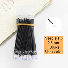  100pcs Gel Ink Refill 0.5mm Ballpoint Bullet Needle Tip Black Blue Red Color Pen Refills Cartridge Office School A6225 
