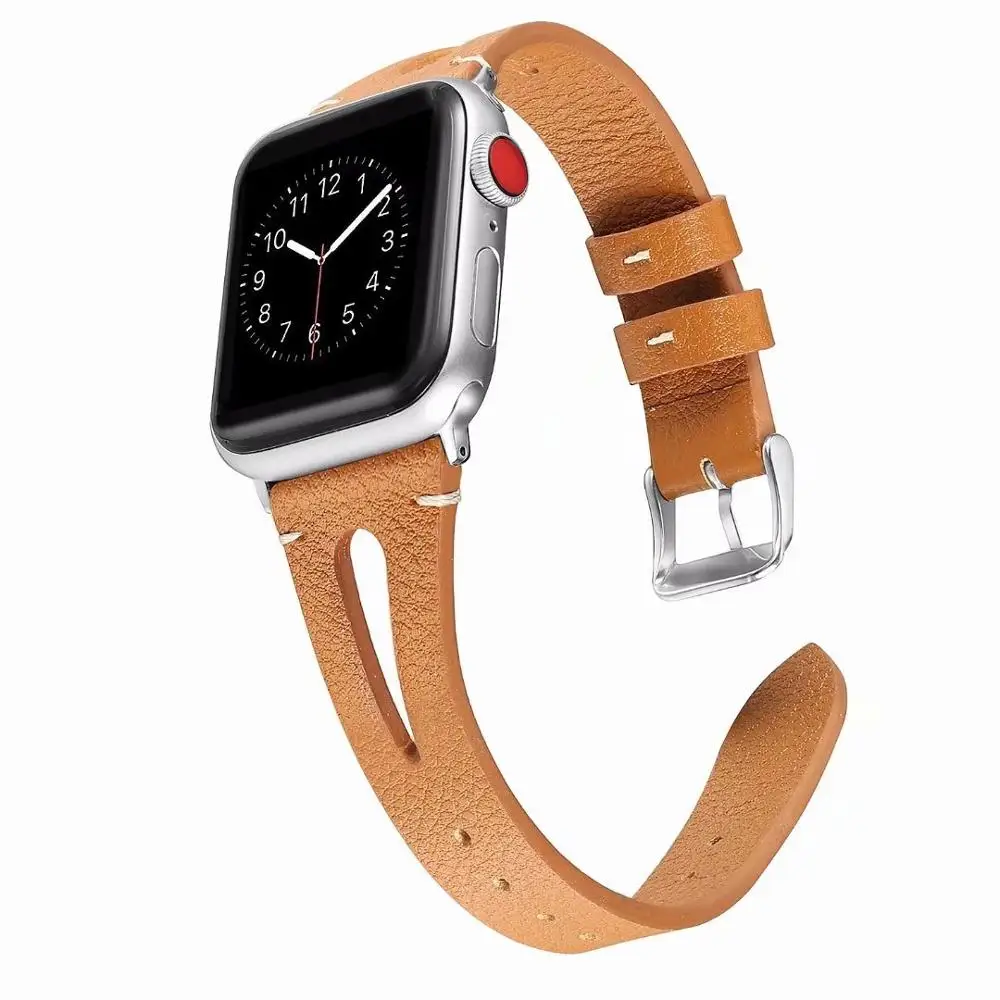 Узкая петля для Apple Watch кожаный ремешок 40 мм 44 мм для iwatch 38 мм 42 мм ремешок серии 5 4 3 2 1 - Цвет ремешка: brown