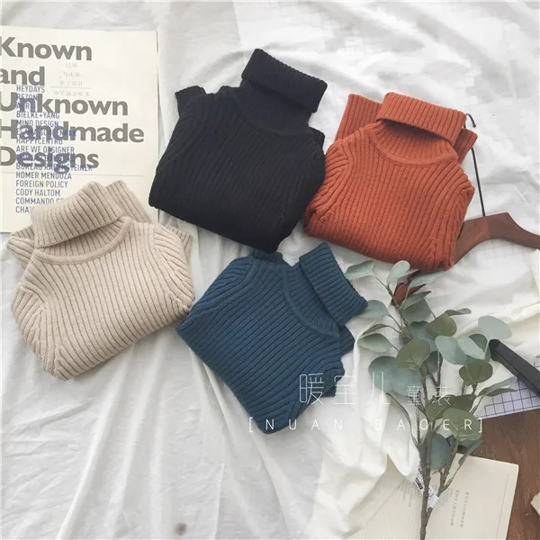 Winter Korean-style New Style Girls High Collar Sunken Stripe Elasticity Slim Fit Sweater My9006