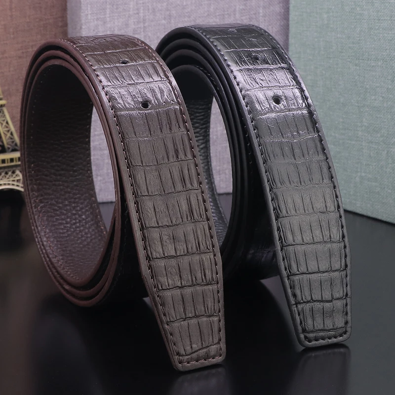 

Fashion Crocodile pattern men belts without buckle Black men genuine leather of pin slide buckle casual cowhide waistband