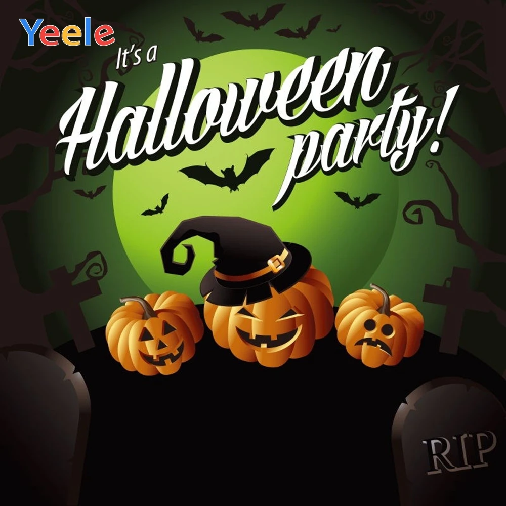 

Yeele Halloween Party Backdrop Bat Tombstone Moon Hat Trick Or Treat Customized Vinyl Photography Background For Photo Studio