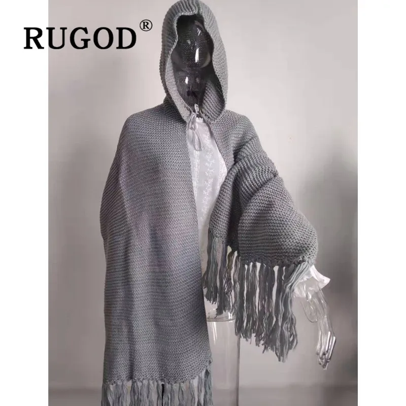 RUGOD винтажные однотонные женские шали с капюшоном модные с кисточками Аксессуары Шарфы Женские Повседневные вязаные зимние теплые шали