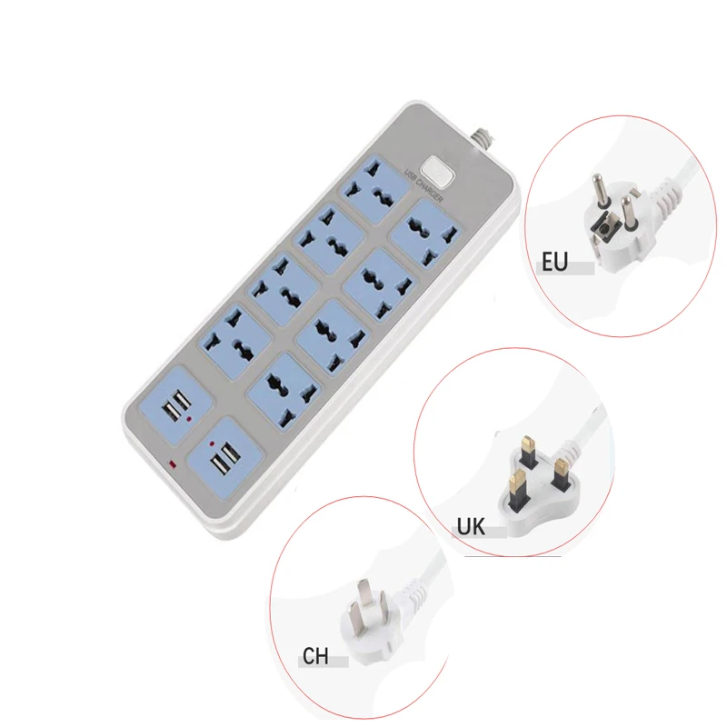

New Smart Power Strip 10 A Fast Charging 4 USB Extension Socket Plug 8 Standard Socket Adapter UK EU