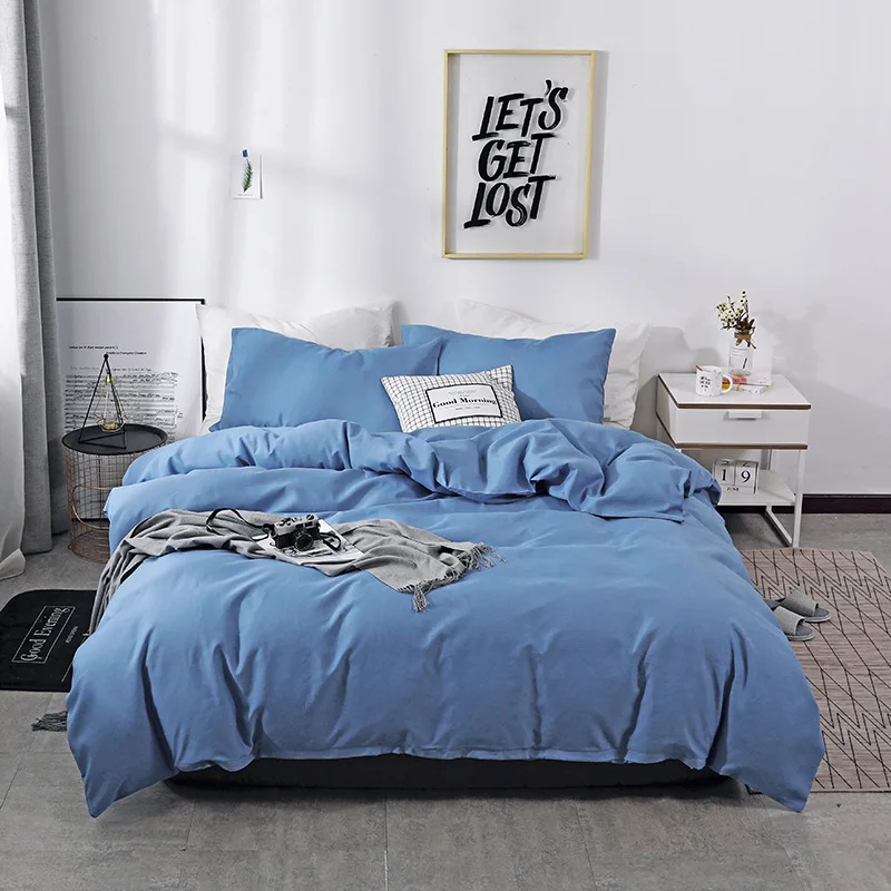 WUJIE 2/3 PCS Solid King Queen Size Comforter Set Full Duvet Cover Pillowcase Pure Color Bedding Sets Home Textile | Дом и сад