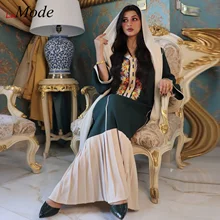 

La Mode Islamic Handmade Floral Embroidery Hijab Dress Women Dubai Arabic Moroccan Caftan Muslim Jalabiya Middle East Robe