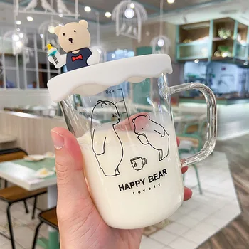 

Silica Gel Bear with a Cover Glass INS Cute Cartoon Measuring Milk Business Office Scented Tea Coffee Cup